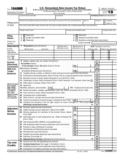 Irs Form 1040nr 2018 Fill Out Sign Online And Download Fillable