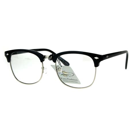 Mens Classic Horned Half Rim Hipster Nerdy Retro Eye Glasses Black Silver