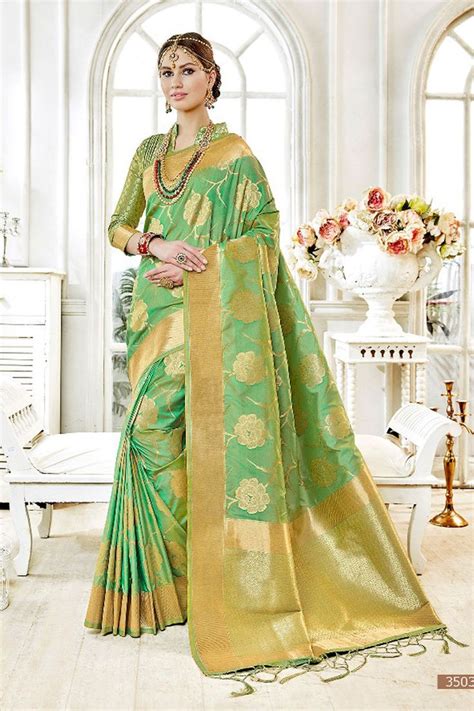 Green Stylish Festival Wear Weaving Silk Sadi With Quater Sleeves Designer Blouse 3503 14438