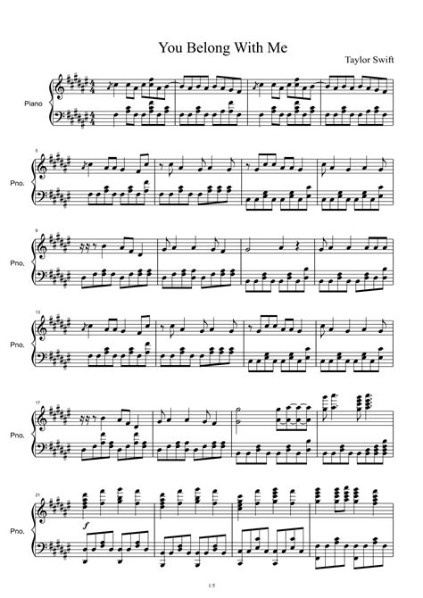 You Belong With Me Arr Taylor Swift Sheet Music Taylor Swift