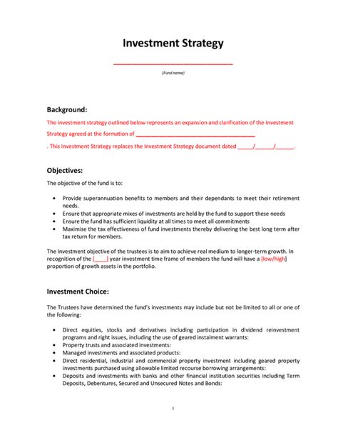 Investment Strategy Template In Word And Pdf Formats Page 2 Of 6