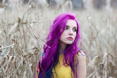 Portrait Of A Girl With Purple Hair Stock Photo Image Of Hair