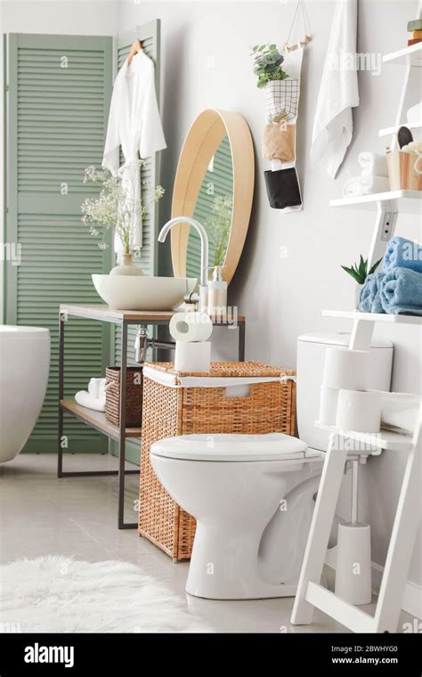 Stylish Interior Of Modern Bathroom With Toilet Bowl Stock Photo Alamy