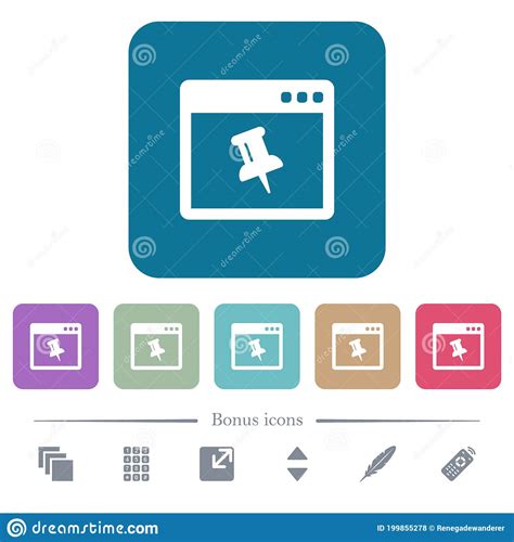 Application Pin Flat Icons On Color Rounded Square Backgrounds Stock
