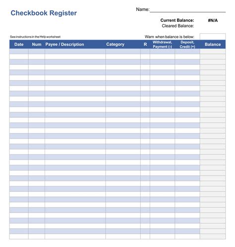 Bank Register Printable