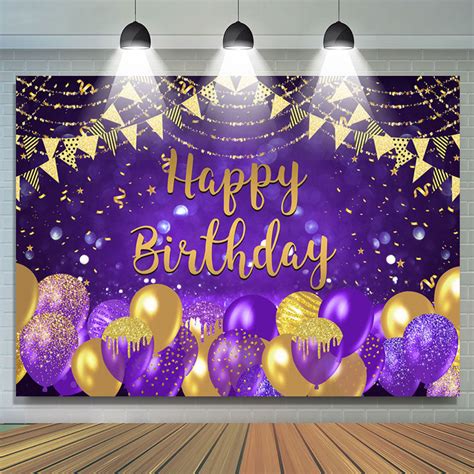 Pueple Gold Bokeh Glitter Balloons Birthday Backdrop Lofaris