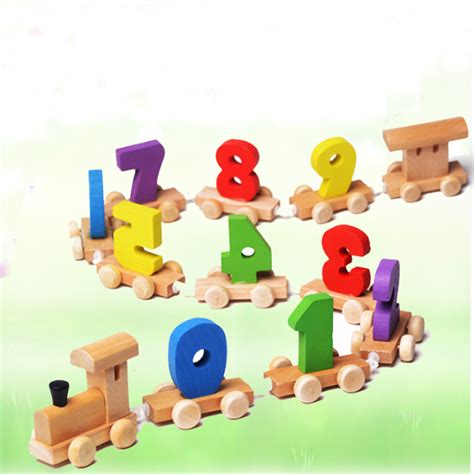 Children Wooden Christmas T Numbers Train Building Blocks Toys For