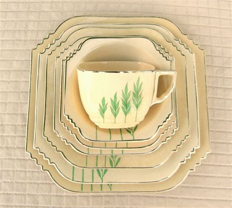 Leigh Ware Ultra Green Wheat 45 Piece Art Deco Dinnerware Set For 4 Perfect As Dustbowl Glam