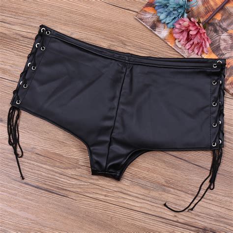 Women Wetlook Brief Leather Bikini Crotchless Shorts Underpants