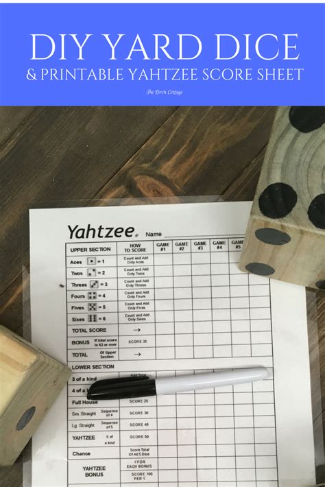 Diy Yard Dice And Printable Yahtzee Score Sheet By The Birch Cottage