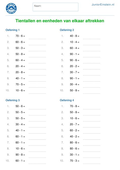 Rekenblad Tientallen En Eenheden Van Elkaar Aftrekken