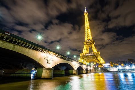 Noche La Ciudad Río Francia París Iluminación Luces Heno Torre