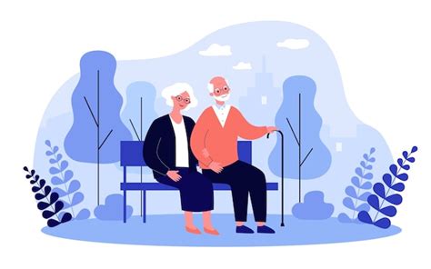 Premium Vector Happy Senior Couple Relaxing In Park Sitting On Bench