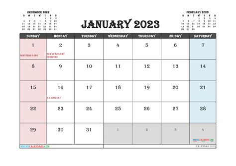 Free Downloadable Printable January 2023 Calendar With Holidays