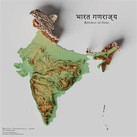 Geography Blog A Shaded Relief Map Of The Republic Of India