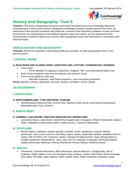 Core Knowledge Sequence Uk History And Geography Year 6
