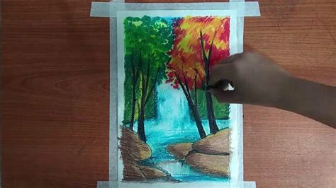 Drawing For Beginners With Oil Pastels Waterfall With Oil Pastel