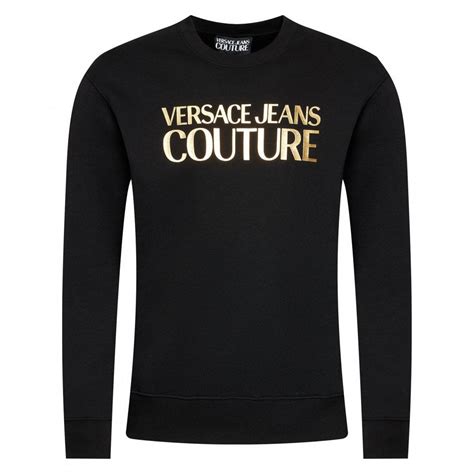Versace Jeans Couture Gold Foil Logo Printed Cotton Black Sweatshirt