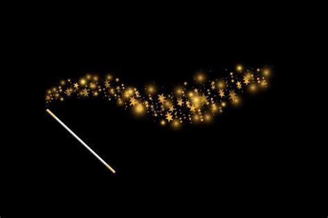 Magic Wand With A Stars With Sparkle On Black Background Trace Of Gold