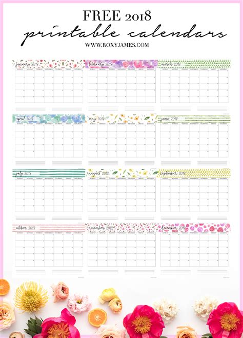 Free 2018 Printable Calendars Bright Colourful Prints