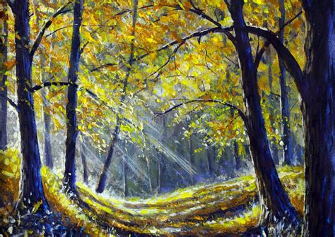 Sunny Autumn Forest Oil Painting On Canvas Stock Image Image Of