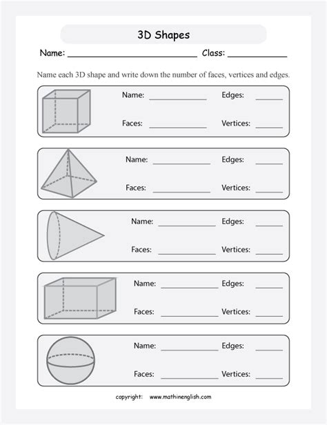 Faces Edges And Vertices Worksheet Answers