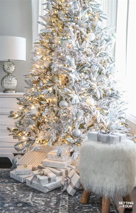 Flocked Christmas Tree White And Gold Glam Style Flocked Christmas Trees Decorated Gold