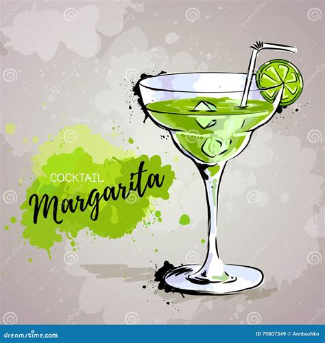 Hand Drawn Illustration Of Cocktail Margarita Stock Vector Illustration Of Margarita Drops