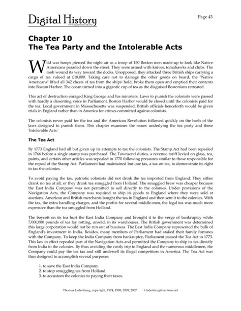 Chapter 10 The Tea Party And The Intolerable Acts