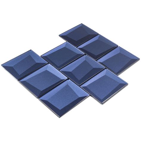 Beveled 3x4 Subway Blue Metallic Glass Mosaic Tile Mto0152