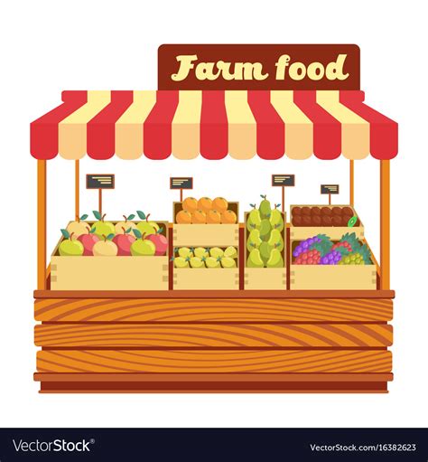 Market Wood Stand With Farm Food And Vegetables Vector Image