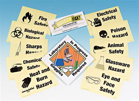 These types of signs will alert workers of where first aid kits are, the locations of emergency eyewash stations, and otherwise give information in a clear and concise manner. Laboratory Safety Symbols