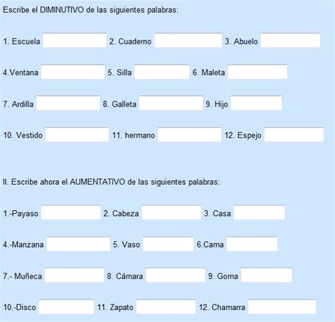 Ejercicios Con Diminutivos Y Aumentativos Sufijosmucho MÁs Que Papel