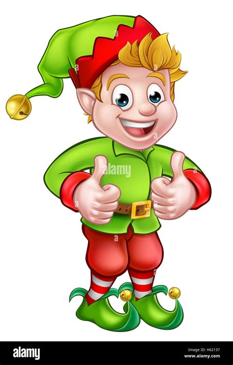 A Cute Cartoon Christmas Elf Giving A Thumbs Up Stock Photo Alamy