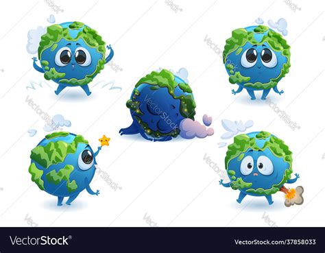 Earth Cartoon Character Cute Funny Planet Mascot Vector Image