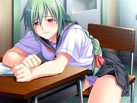 1girl Blush Braid Censored Classroom Desk Discreet Vibrator Long