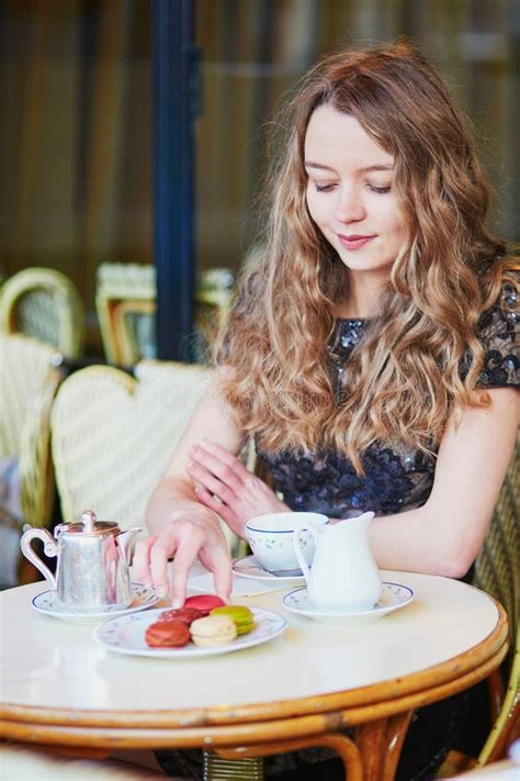 beautiful parisian woman in cafe stock image image of beverage cafe 74255099
