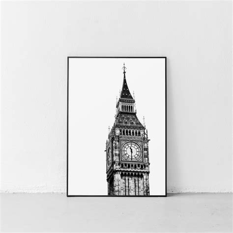 Big Ben Art Print London City Printable Minimalist Black And Etsy