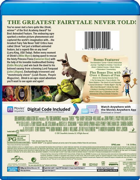 Shrek Th Anniversary Edition Blu Ray Cover Back Screen Connections