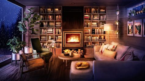 Cozy Living Room Ambience 8 Hours Rain And Thunderstorm Sounds With