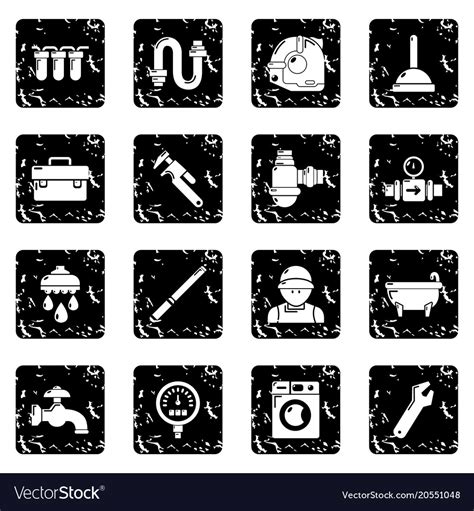 Plumber Symbols Icons Set Grunge Royalty Free Vector Image