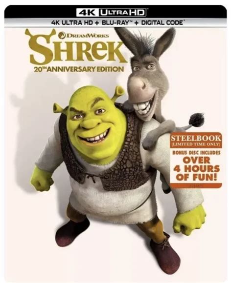 SHREK 20TH ANNIVERSARY EDITION Steelbook 4K Ultra Hd Blu Ray Digital