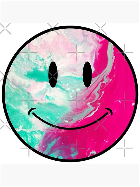 Electric Neon Psychedelic Oil Spill Smiley Face Art Print For Sale By