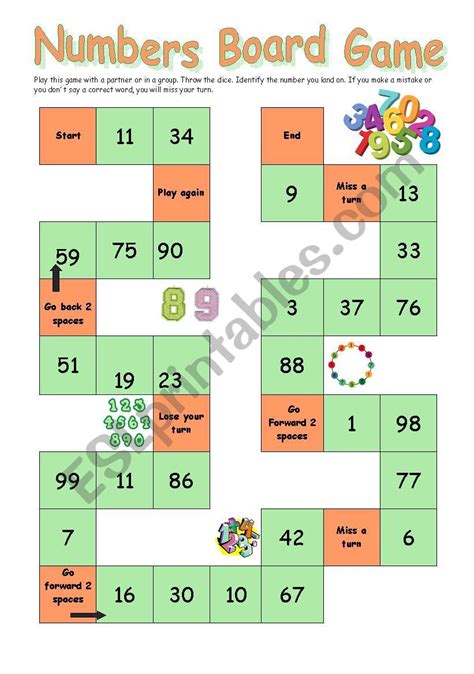 Numbers Board Game Esl Worksheet By Ana B