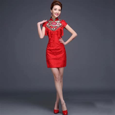 Buy 2016 Fashion Red Cheongsam Dress Short Bride