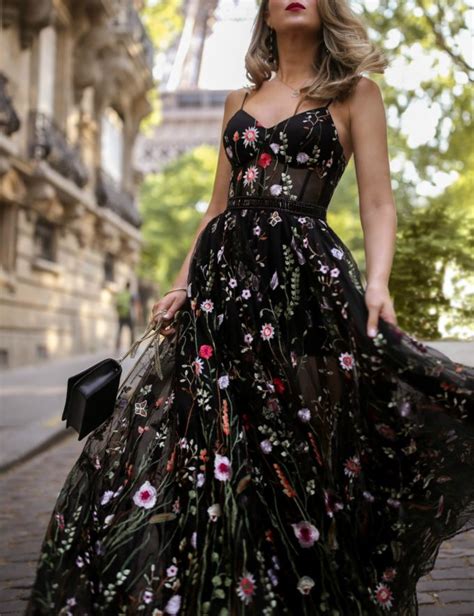 Black Tie Wedding Guest Dress Tulle Embroidered Floral Gown Eiffel