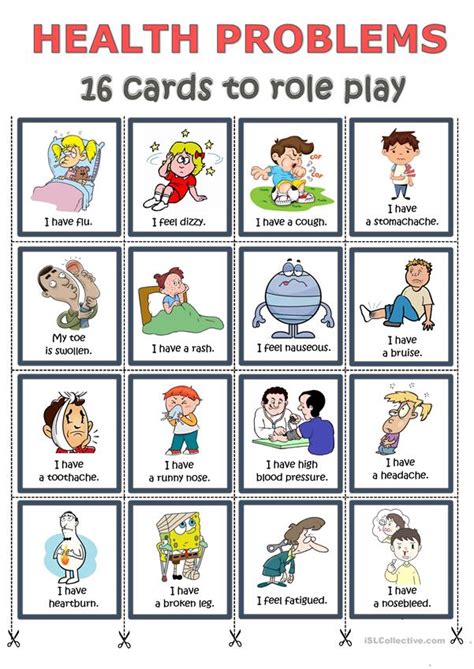 health problems cards to role play english esl worksheets for distance learning a… basic