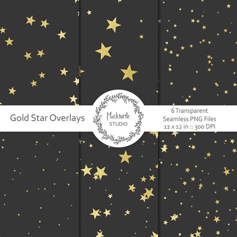 Seamless Gold Star Digital Overlays Transparent Png Overlay Etsy