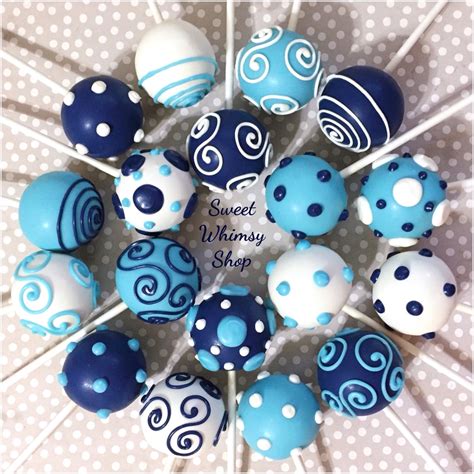 12 Navy Light Blue And White Cake Pops For Nautical Baby