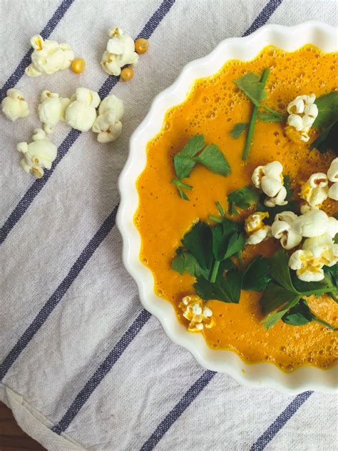 Curried Carrot Coconut Soup With Garlic Popcorn Croutons I Love